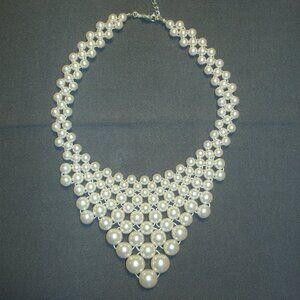 RMN White Pearl Style "Bib" V-Neck Necklace